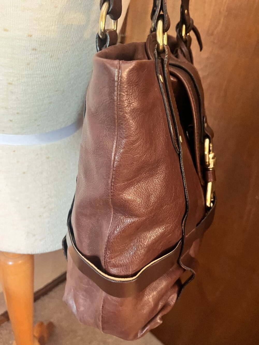 Dark Brown Leather Satchel with Horse and Horseshoe Charms - Picture 3 of 13